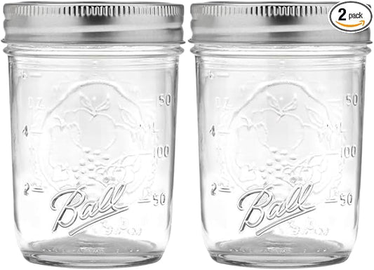 Ball Regular Mouth Mason Jars with Lids & Bands, Half Pint, 8-oz (2-Pack)