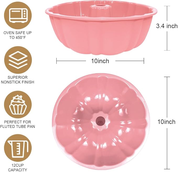10 inch Silicone Bundt Cake Pan, Non-Stick Silicone Fluted Pans, ome Baking DIY Cake Mold for Cake, Jelly, Bread, Chocolate, Para Gelatinas (Red) (Pink, 1 Pack)