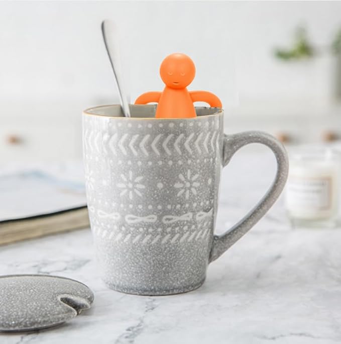 Leden Tea Infuser Cute Tea Strainer for Loose Leaf Tea Stainless Steel Fine Mesh Tea Ball Steeper with Silicone Lid for Mug and Cup, Orange