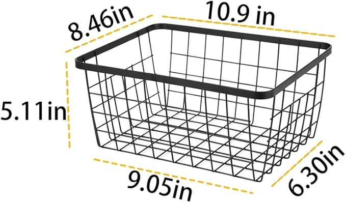 Kitchen Metal Wire Baskets with Handles Food Storage Organizer, Household Refrigerator for Cabinets,Pantry,Bathroom,Black,4 Pack