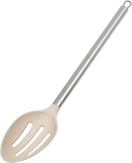 Beille Cream Wheat Straw Slotted Spoon with Stainless Steel Handle Kitchen Utensils, 13 Inch