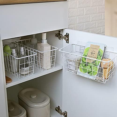 2 Set LeleCAT Hanging Wall Basket Organizer Over the Cabinet Door Adhesive Wire Baskets for Organizing Kitchen Food Pantry Bathroom Shelf Storage No Drilling Wall Mounted,White