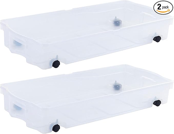 Rubbermaid Cleverstore Under the Bed 70 Qt Wheeled 2-Pack, Clear Storage Bins with Lids, Stackable, BPA-Free, Made in USA
