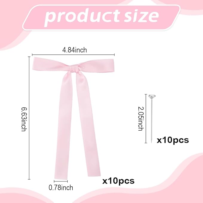 Bow Cake Toppers, 10 Pcs Large Pink Bows Cupcake Toppers Themed Party Decorations, Pink Birthday Cake Decorations for Wedding Baby Shower Party Supplies