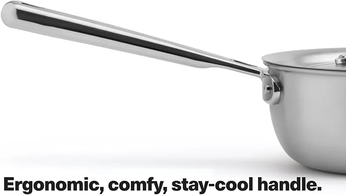 Misen 5-Ply Stainless Steel Saucier with Lid– Induction-Compatible Pan with Curved Sides for Smooth Stirring - Oven Safe to 800F – Even Heat Distribution & Ergonomic Handle - 2 QT