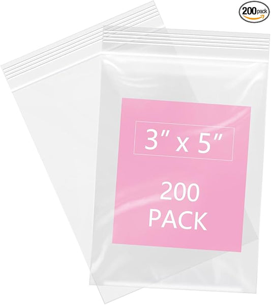 iMailer - 200 Pcs - 3" x 5" Small Plastic Bag - 2 Mil Zip Poly Bags with Resealable Lock Seal Zipper for Photo, Jewelry, Bakery, Treats, Party Favors
