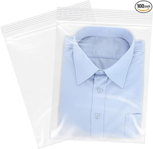 12" x 18"(100 Count) Large Zip Plastic Poly Bags - 2 Mil Clear Reclosable Zipper Bags for Prints, Photos, Documents, Clothing, T-Shirt, Storage