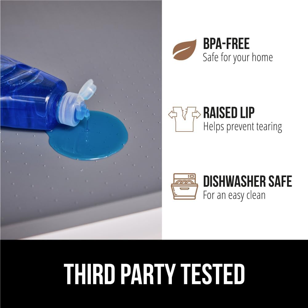 GORILLA GRIP Waterproof Silicone Under Sink Mat with Raised Lip for Kitchen and Bathroom, 28 x 22 in, Cabinet Shelf Liner Stay in Place Mats Dishwasher Safe Drawer Liner, Organizer Tray, Gray