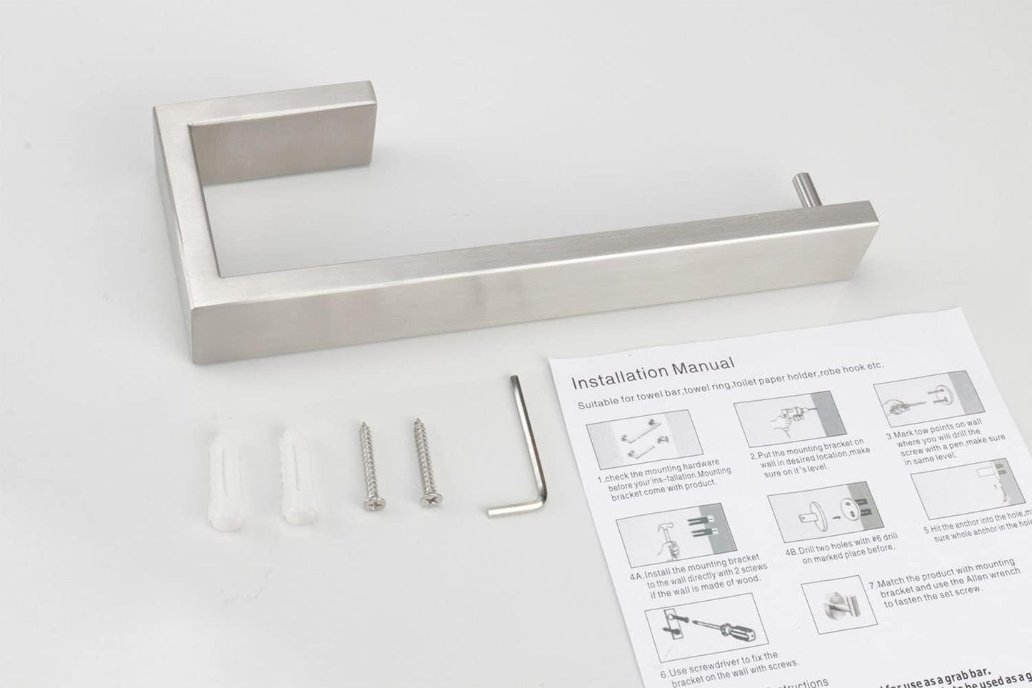 TocTen Hand Towel Holder/Towel Ring - Thicken SUS304 Stainless Steel Bathroom Hand Towel Hanger, 9 Inch Heavy Duty Wall Mounted Towel Rack, Square Hand Towel Bar for Bathroom (Brush, 2 PCS 9 in)