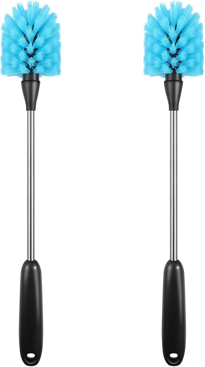 Stainless Steel Long Handle Water Bottle Brush, Flexible Scrubbing Brush for Cleaning Water Bottles, Baby Water Bottles, Glassware, Food Jars, Sports Jugs, Sobriety Jugs, 2 Pack, 15 in.