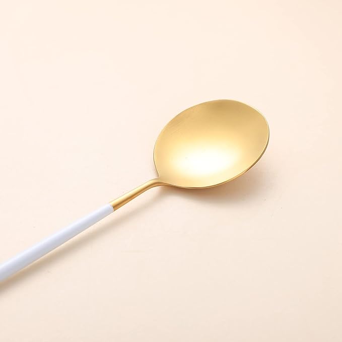 Salad Servers,Spoon and Fork Set 11.41 inch,18/10 Stainless Steel Salad Serving Titanium Plating (White gold)