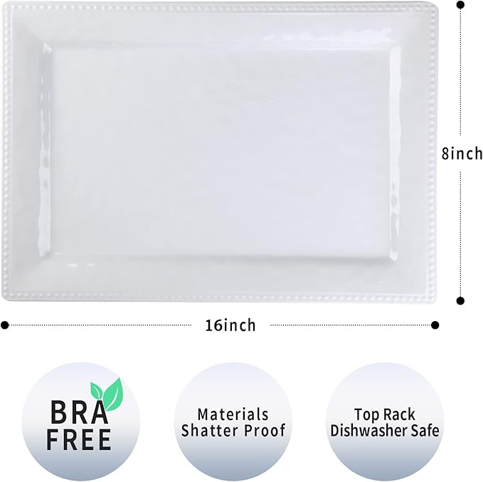 Embossed effectSet of 2 melamine rectangular serving trays/platters - White (2)