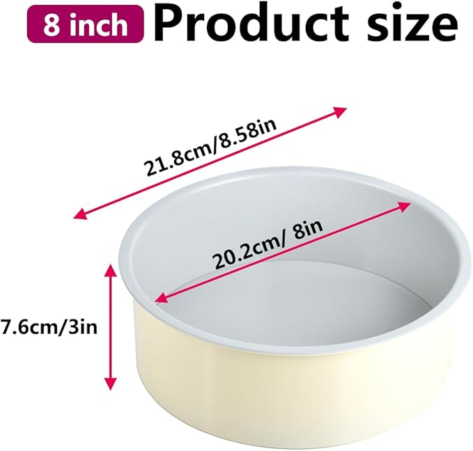 Guowall 8 inch Cake Pan Removable Bottom Carbon Steel with Nonstick Coating Chiffon Cake Tin Round Shaped Cheese Cake Mould for Baking - Cream Color