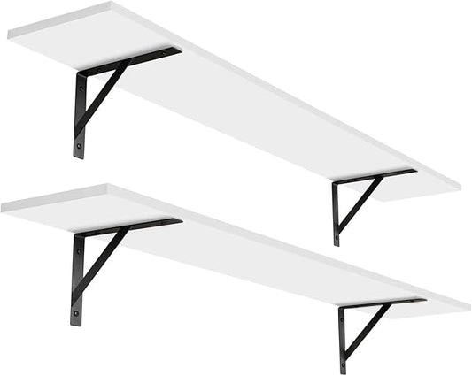 DINZI LVJ Long Wall Shelves, 47.3Inch Wall Mounted Shelves Set of 2, Extra Large Wall Storage Ledges with Sturdy Metal Brackets for Living Room, Bathroom, Bedroom, Kitchen, White