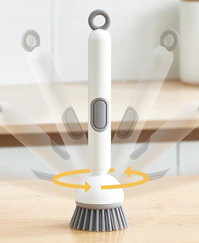 Adjustable Cleaning Brush with Liquid Dispenser, 2025 New Kitchen Dish Scrubber Brushes with Handle, Upgrade 6-Level Adjustable Dish Scrubber for Kitchen Cleaning Everyday Use (Green)
