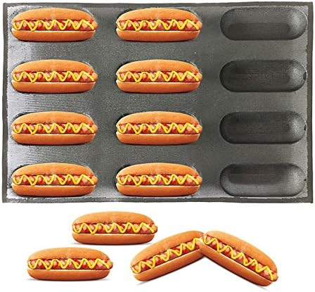 Bluedrop Silicone Baby Sandwich Forms Hot Dog Bread Molds Eclair Sheets Non Stick Bakery Trays Rolls Baking Sheets 12 Caves 6.5 Inch