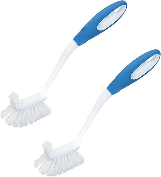 Lola Products Pro Utility All Purpose Kitchen Cleaning Brush, Durable Bristles, Comfort Ergonomic Rubber Non-Slip Grip, Built-in Food Scraper, 2 Pack