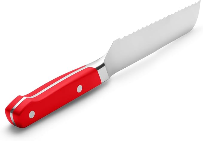 Misen Serrated Bread Knife – High-Carbon Japanese AUS8 Steel – Effortless Slicing of Bread, Pastries, and Fruits – Razor-Sharp Edge and Durable Blade with Ergonomic Handle - 5", Red