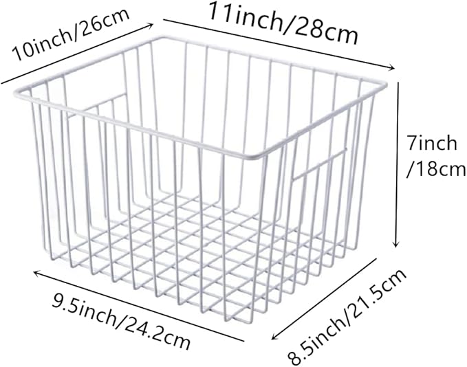 Slideep Fridge Freezer Baskets, Wire Storage Organizer Basket, Household Refrigerator Bin with Built-in Handles for Cabinets, Pantry, Closets, Bedrooms White - Set of 2