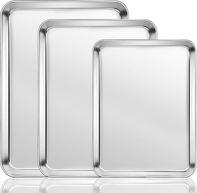 Stainless Steel Cookie Sheets, Baking Sheet Pan Set of 3, Non Stick and Heavy Duty and Easy Clean, 9/12/16 Inch