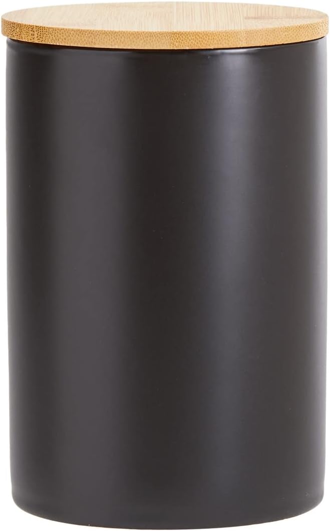 Farmlyn Creek Set of 3 Matte Black Kitchen Canister with Airtight Wooden Bamboo Lids, Kitchen Counter Containers, Food Storage Jars, Ideal for Storing Sugar, Coffee and Other Dry Goods, (3 Sizes)