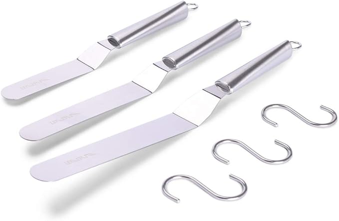 Offset Spatulas Cake Icing Knife 6 8 10 Inch with 3 Metal Hook Angled Cake Frosting Decorating Spatula Set of 3