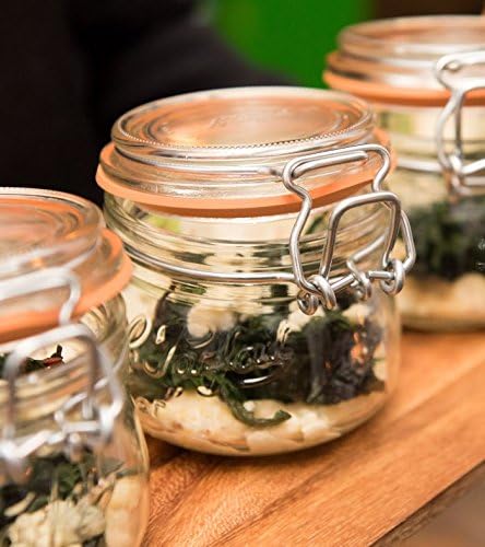 Le Parfait Super Jar, Canning Jars, 250mL French Glass Canning Jar w/Round Body, Glass Jars w/Airtight Lid, Canning Jars Wide Mouth, Glass Jar w/Lid, Clear Jars, Clear Glass Jars (8oz/Half Pint, 4 pk)