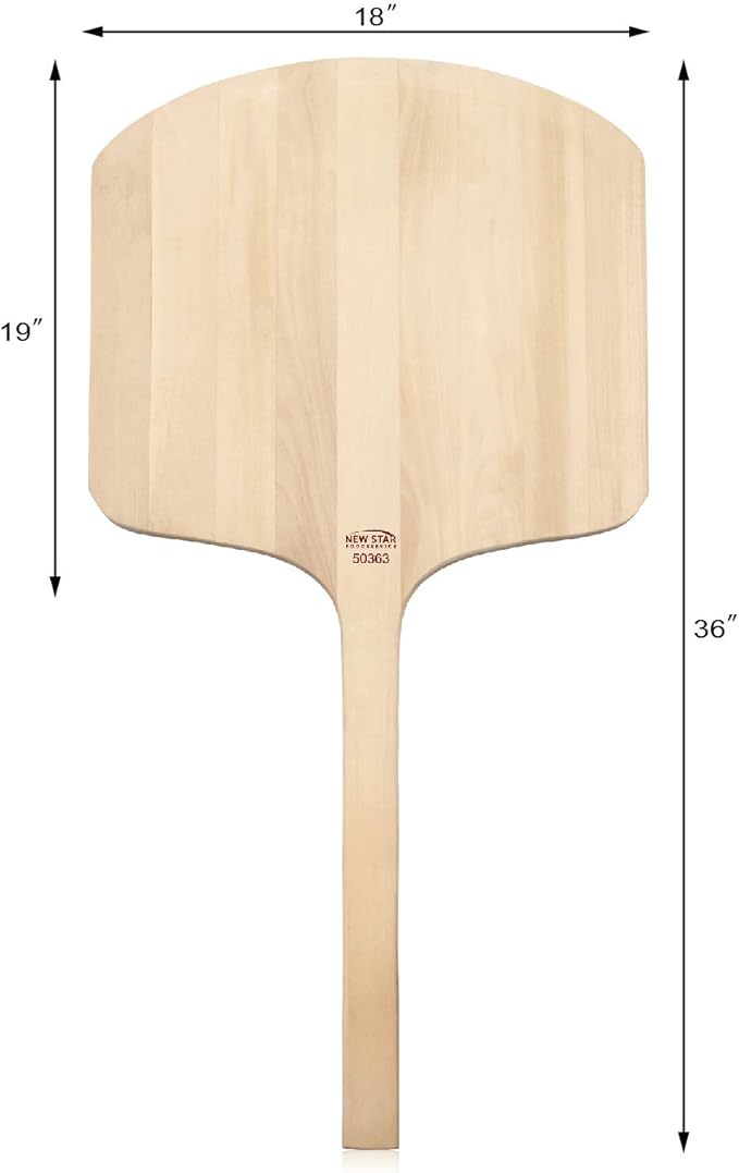 New Star Foodservice 536181 Restaurant-Grade Wooden Pizza Peel, 19" L x 18" W Plate, with 17" L Wooden Handle, 36" Overall Length…