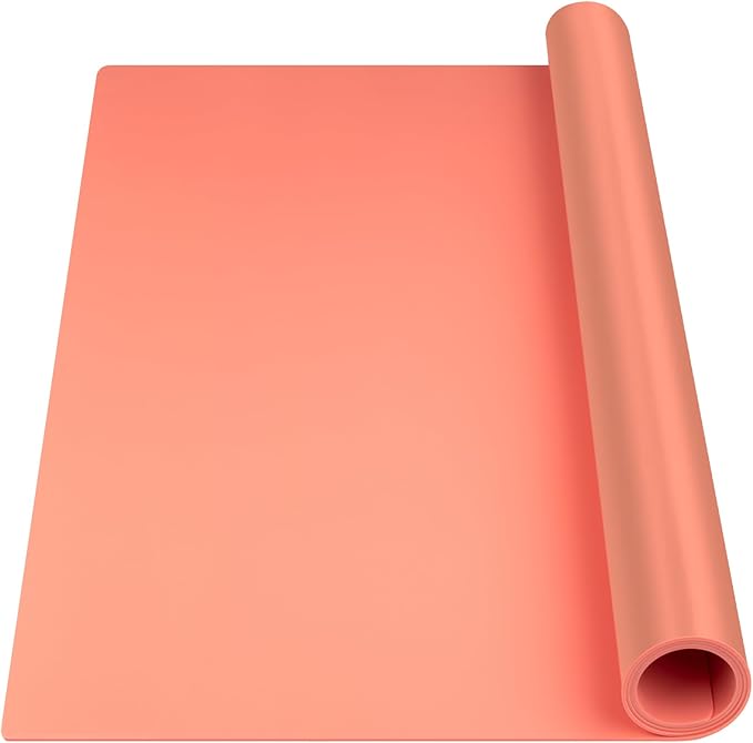 Silicone Mat Heat Resistant Mats for Countertop, Large Silicone Mats for Kitchen Counter Crafts Workbench Table, Size 48x24 inches Thick 2mm,Rolled Package,Coral