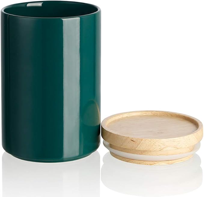 Sweejar Kitchen Canisters Ceramic Food Storage Jar, Stackable Containers with Airtight Seal Wooden Lid for Serving Ground Coffee, Tea, Sugar, Salt and More - 28 Fl Oz (Jade)