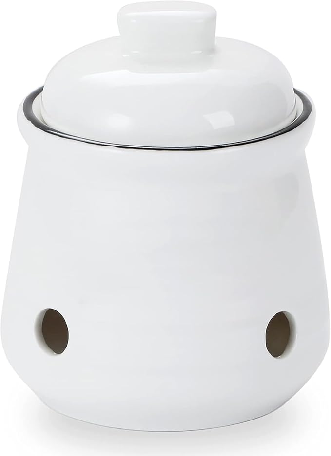 HAOTOP Ceramic Mini Garlic Keeper with Lid, Garlic Container Saver for Countertop, Keep Your Garlic Cloves Fresh (White)