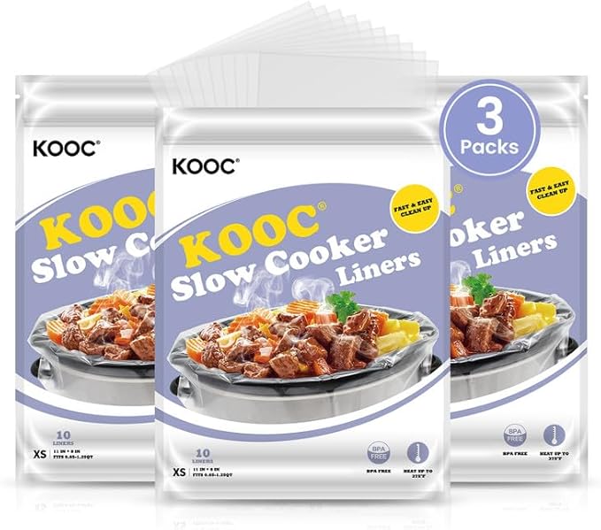KOOC Slow Cooker Liners 8"x11" 30 Count Mini Size Disposable Pot Liners Cooking Bags Fit 0.65 qt to 1.25 qt Pot BPA Free Fresh Locking Seal Design