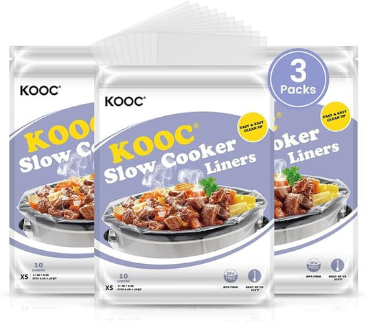 KOOC Slow Cooker Liners 8"x11" 30 Count Mini Size Disposable Pot Liners Cooking Bags Fit 0.65 qt to 1.25 qt Pot BPA Free Fresh Locking Seal Design