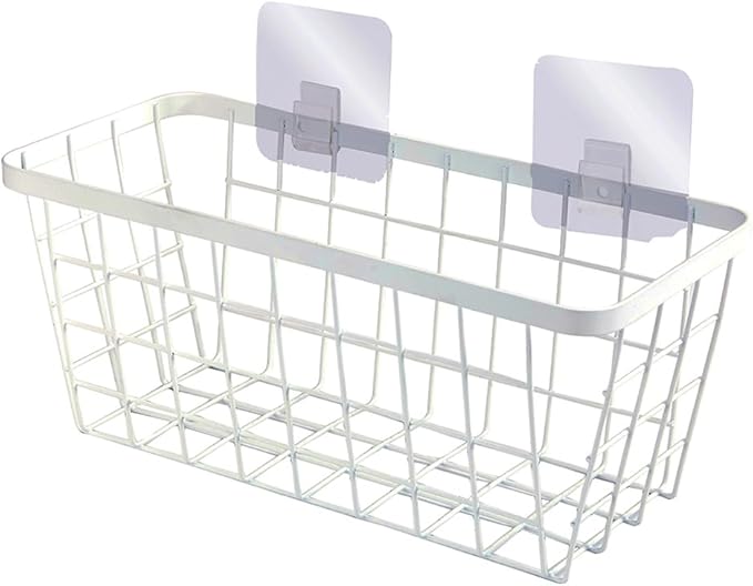 2 Set LeleCAT Hanging Wall Basket Organizer, Over the Cabinet Door Adhesive Wire Baskets for Organizing Kitchen Food Pantry Bathroom Shelf Storage No Drilling Wall Mounted,White