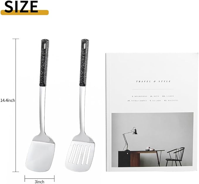 14.4-in 2 Pack metal spatula set, kitchen utensils, cooking utensils,Turner, Slotted Kitchen Spatulas Stainless Steel, Cooking Utensils, Ideal Cookware for Fish, Eggs, Pancakes
