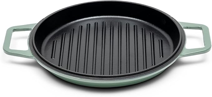 Misen 7 QT Enameled Cast Iron Dutch Oven - Chip-Resistant Enamel Coating - Thick Iron Core For Heat Retention - Large Cooking Surface - Oven Safe, Induction Compatible - Grill and Silicone Lid, Green