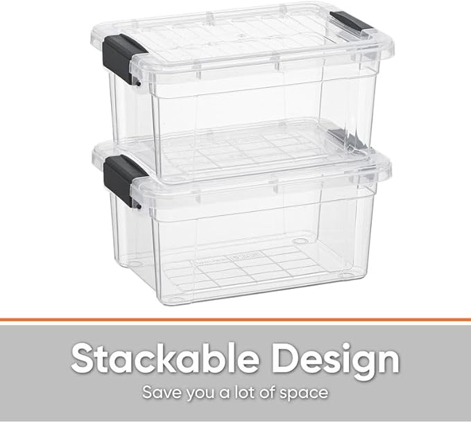 Superio Clear Storage Bins with Lids, Stackable Storage Box with Latches and Handles, Extra Small, 2 Pack 3 Quart