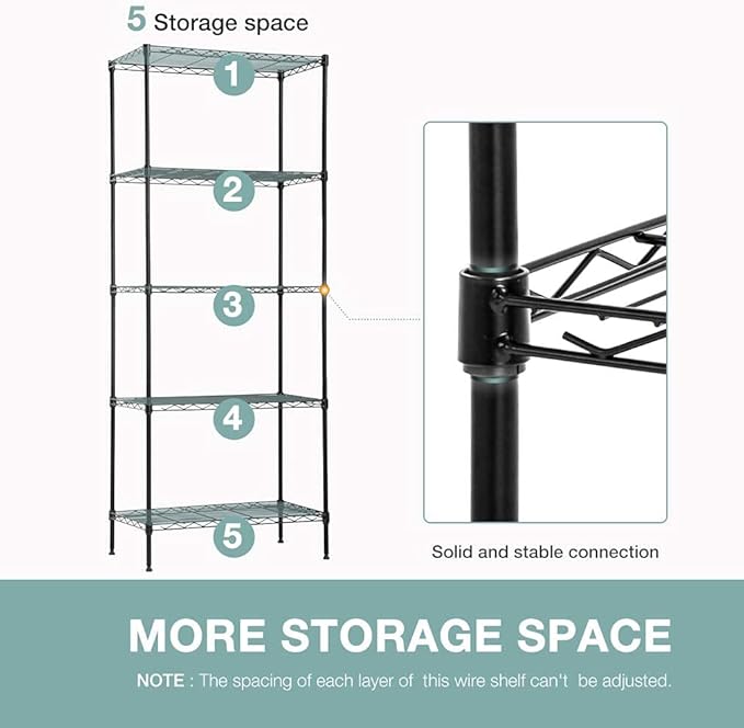 FDW 14Dx24Wx60H Wire Rack 5 Shelf Storage Unit Wire Shelving Unit Metal Shelf Organizer Heavy Duty Certification Commercial Grade Rack Utility for Bathroom Office Kitchen (Black)