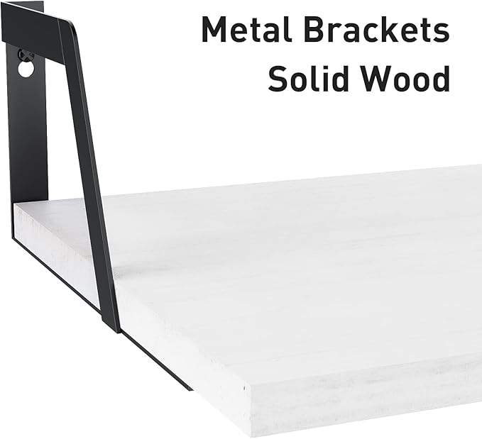 SRIWATANA Floating Shelves Wall Mounted Set of 2 Rustic Wood Shelves with Large Capacity(Washed White)