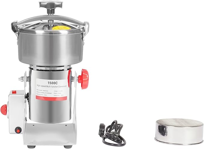 Electric Grain Mill Grinder High Speed 30000r/min Powder Machine Grain Spice Herb Grinder Dry Grinder Machine Stainless Steel Powder Grinder for Dry Spice Herbs Grains Coffee Rice Pepper (1500g 4100W)