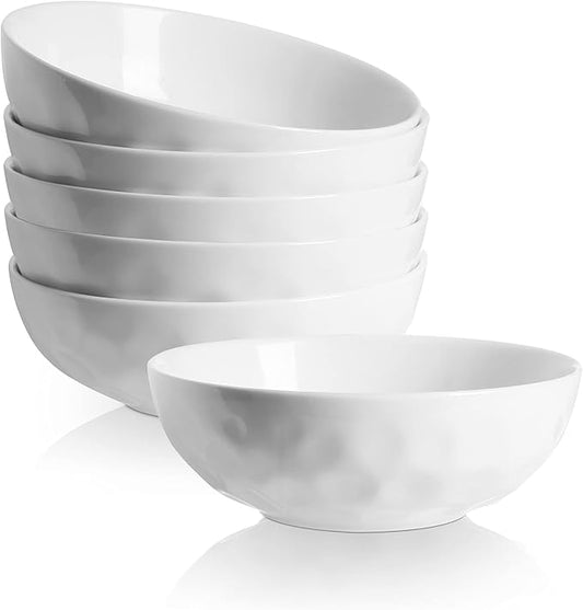 vicrays Ceramic Pasta Bowls Set, 32 Ounce Soup Bowls, Large Salad Bowls, Chip Resistant, Dishwasher Microwave Safe, Fluted stoneware Bowls for Kitchen, Serving Bowls, Set of 6 (White)