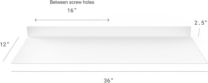 DIY CARTEL Made in The USA - 36 Inch Linear Floating Shelf - Forged Raw Steel - Industrial Heavy Duty Metal Wall Mounted Modern Rustic Shelf (36-inch x 12-inch White)