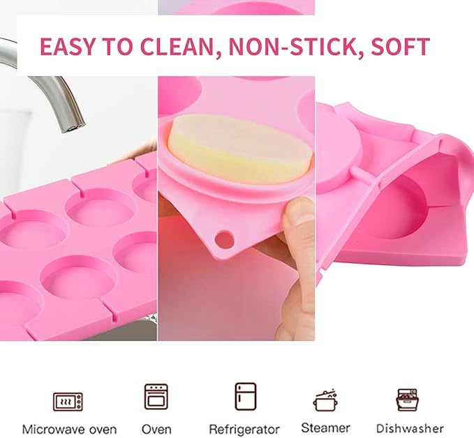 8-Capacity Large Silicone Lollipop Molds, Chocolate Hard Candy Mold with 60pcs Sucker Sticks, Candy Treat Bags, Gold Ties. Great for Sucker, Hard Candy, Lollipop, Cake pop (Large Round)