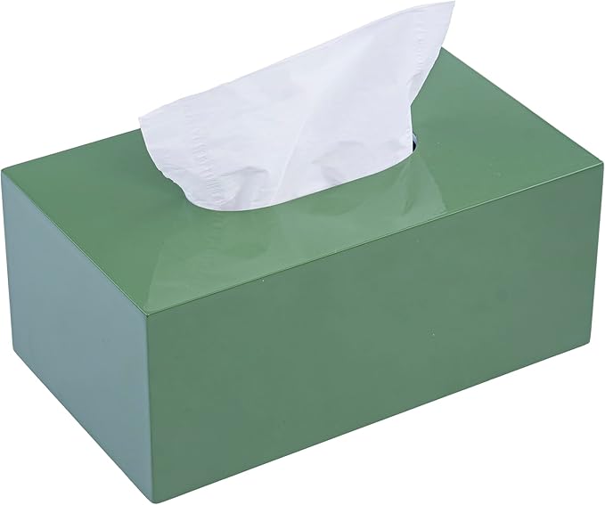 PEMAR Rectangular Lacquer Tissue Box, Handmade Rectangle Tissue Holder Decorative Napkin Dispenser Organizer Rustic Farmhouse Vintage Decor (Green)