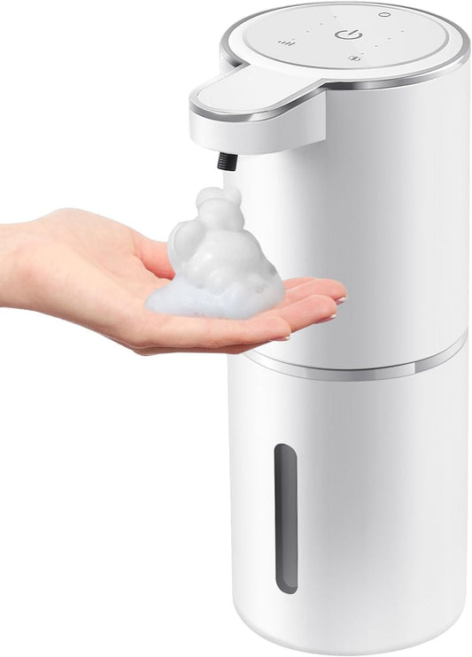 Automatic Foaming Soap Dispenser, 4-Level Adjustable Foam, Wall Mount, USB Rechargeable, 12.8oz/380ml, Touchless Hand & Dish Soap Dispenser for Bathroom, Kitchen, Hotel, Restaurant