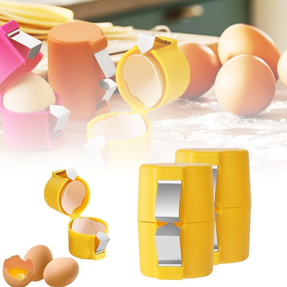 Egg Shell Opener Remover, Eggs Peeler Separator for Boiled and Raw Eggs, Stainless Steel Eggshell Cutter Kitchen Tools for Cooking and Breakfast Prep (Yellow, 2 Pcs)