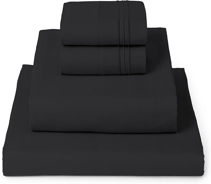 Mellanni Queen Sheets Set - 4 PC Iconic Collection Bedding - Hotel Luxury, Extra Soft, Cooling Bed Sheets - Wrinkle, Fade, Stain Resistant (Queen, Black)