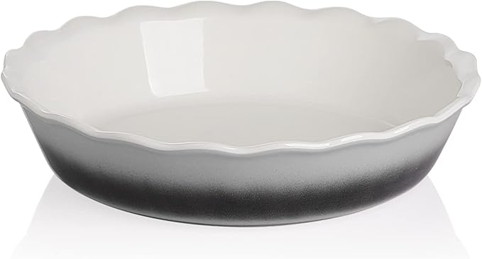Sweejar Ceramic Pie Pan, 10 Inch Round Baking Dish, Non-Stick with Soft Wave Edge for Apple, Pumpkin, Pot Pies (Gradient Gray)