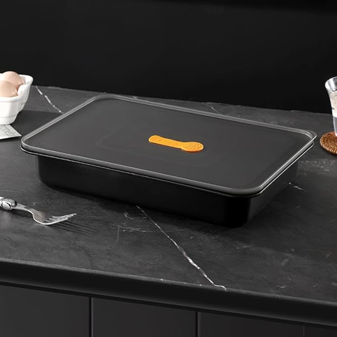 Roasting Pan,Non Stick Baking Pan,Cake Pan Rectangular 13.6"x 9.3"x 2.6",3 Litre Capacity with Lid (Black)