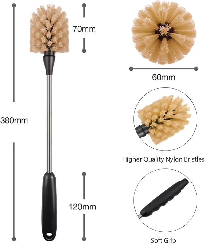 Stainless Steel Long Handle Water Bottle Brush, Flexible Scrubbing Brush for Cleaning Water Bottles, Baby Water Bottles, Glassware, Food Jars, Sports Jugs, Sobriety Jugs, 15 in.